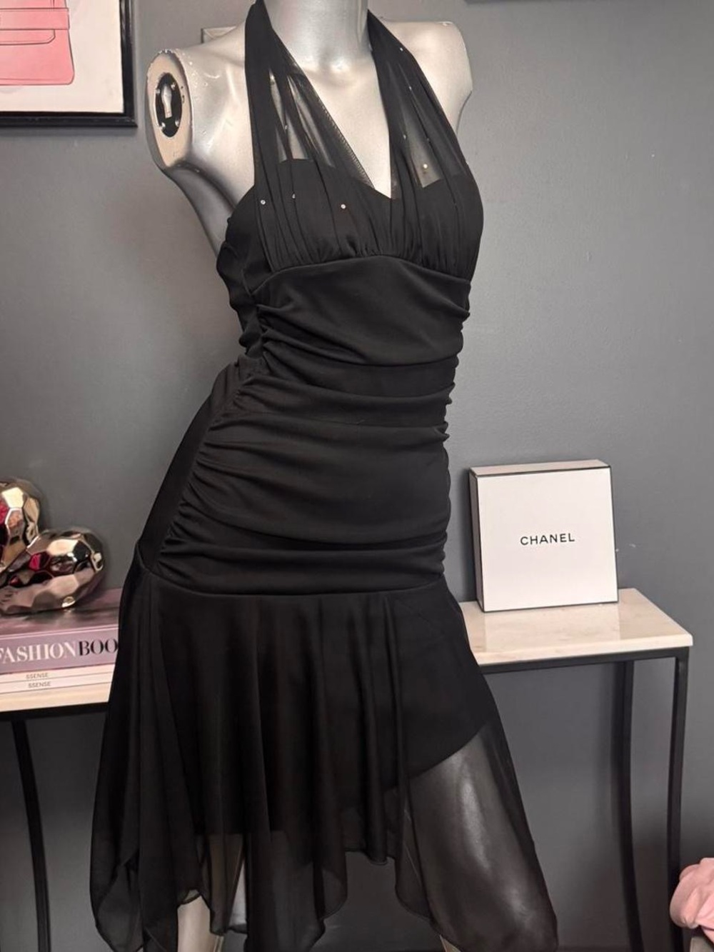 MAJORA Y2K Black halter neck Fairy Asymmetrical dress